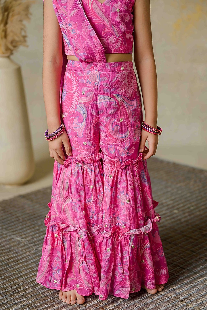 Pink Georgette Printed Co-Ord Set For Girls by Label Kansha at Pernia's Pop Up Shop