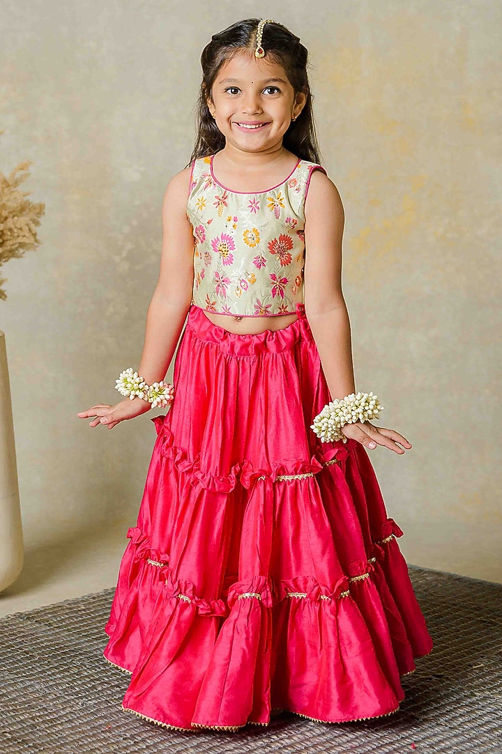 Pink Silk Sequins Work Lehenga Set For Girls by Label Kansha at Pernia's Pop Up Shop