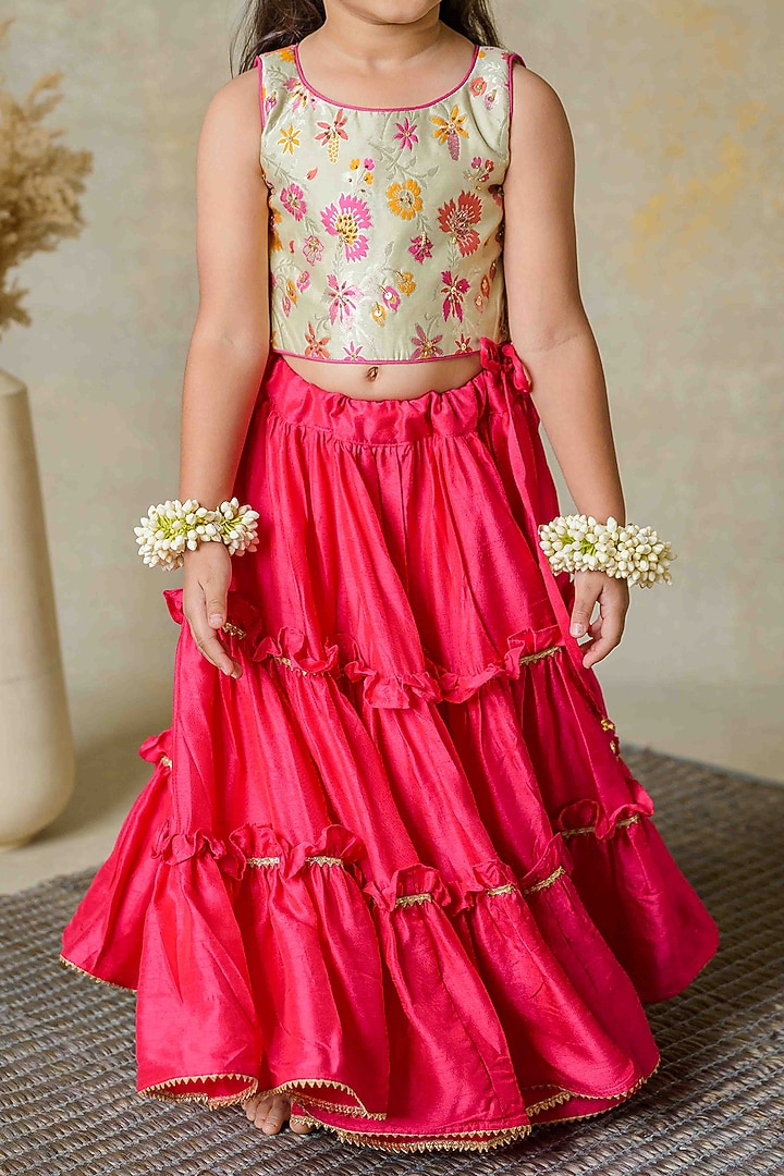 Pink Silk Sequins Work Lehenga Set For Girls by Label Kansha at Pernia's Pop Up Shop