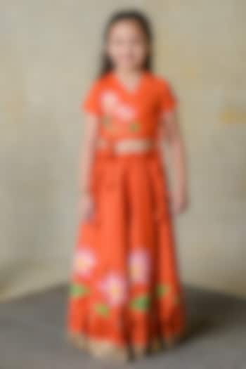 Orange Silk Sequins Work Lehenga Set For Girls by Label Kansha at Pernia's Pop Up Shop