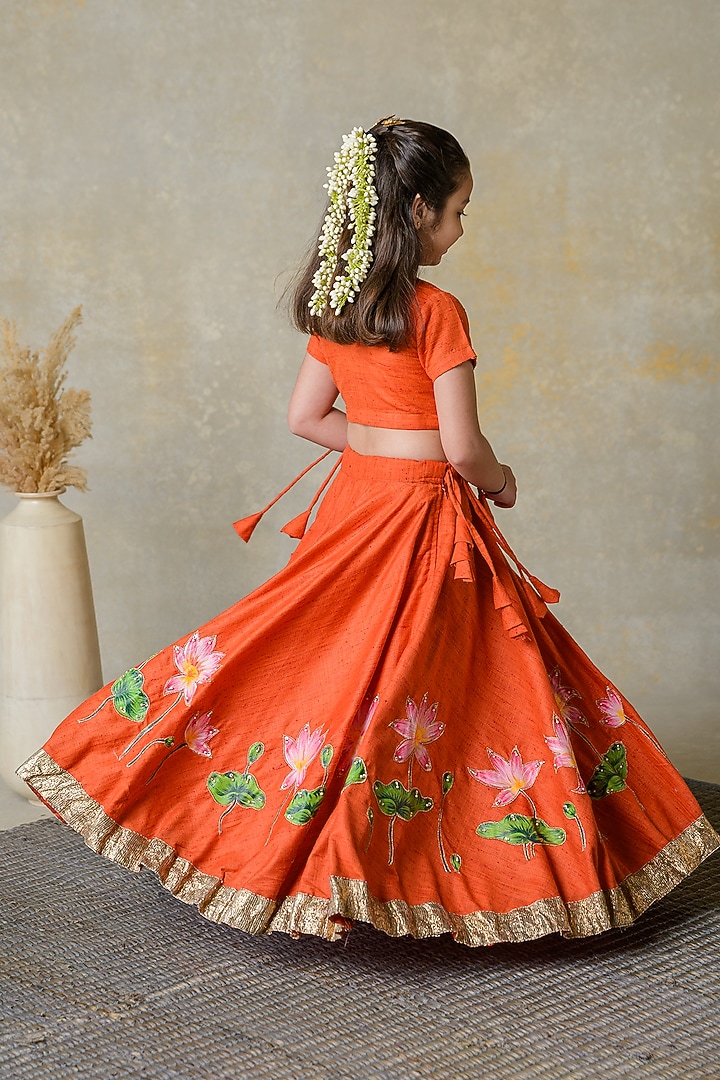 Orange Silk Sequins Work Lehenga Set For Girls by Label Kansha at Pernia's Pop Up Shop