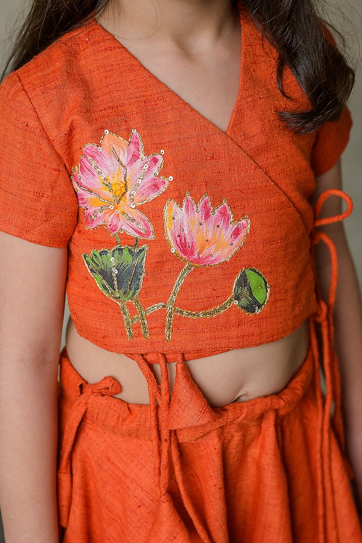 Orange Silk Sequins Work Lehenga Set For Girls by Label Kansha at Pernia's Pop Up Shop