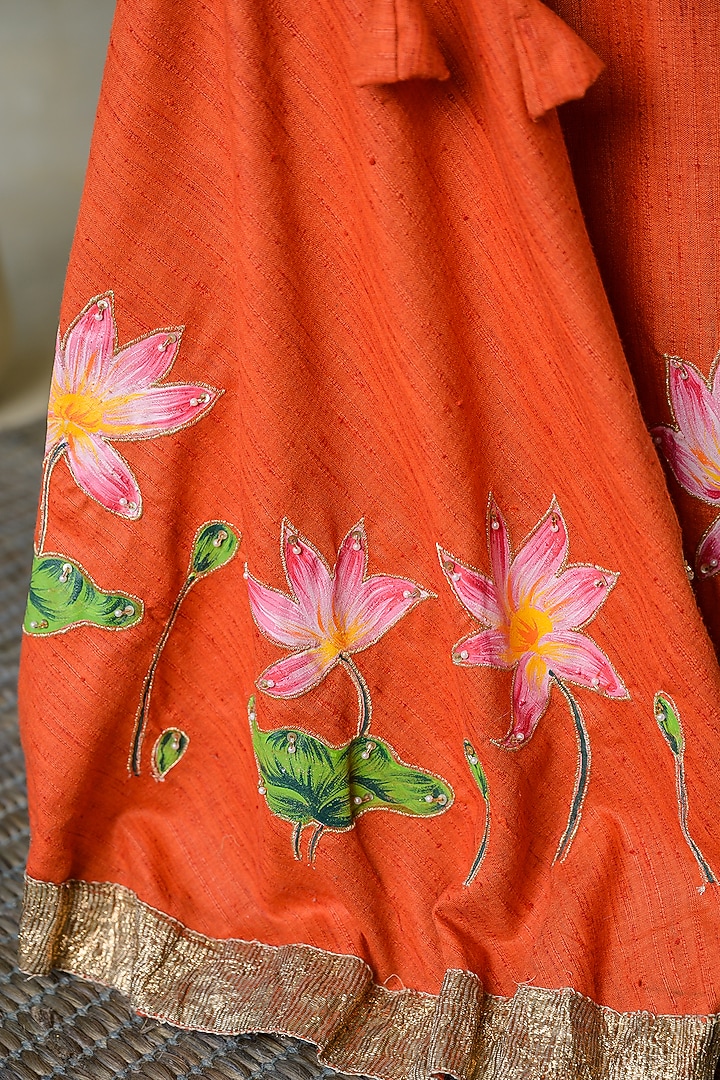 Orange Silk Sequins Work Lehenga Set For Girls by Label Kansha at Pernia's Pop Up Shop