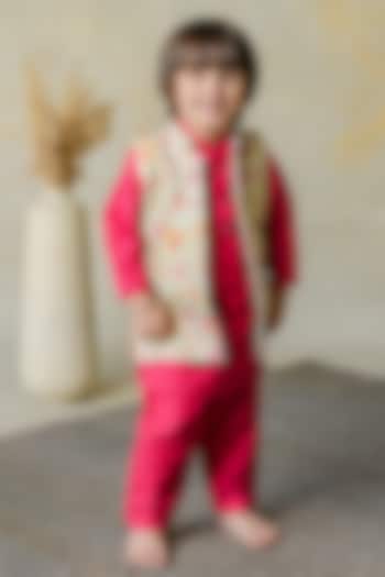 Muted Green Banarasi Jacket Set For Boys by Label Kansha at Pernia's Pop Up Shop