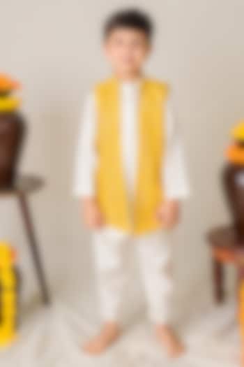 Yellow Silk Zari Embroidered Jacket Set For Boys by Label Kansha at Pernia's Pop Up Shop