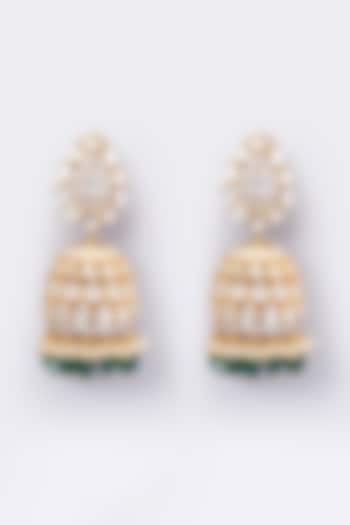 Gold Plated Moissanite Polki Jhumkas In Sterling Silver by Kantika Jewellery