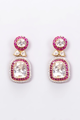 Gold Plated Moissanite Polki Dangler Earrings In Sterling Silver by Kantika Jewellery