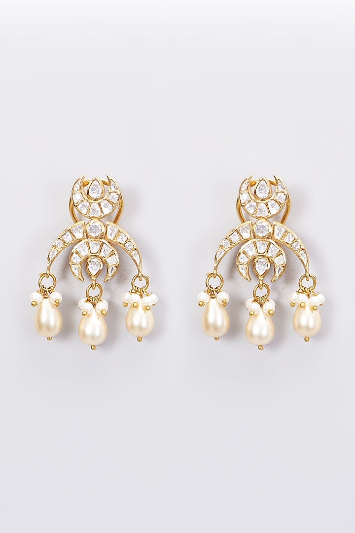 Gold Plated Moissanite Polki Earrings In Sterling Silver by Kantika Jewellery