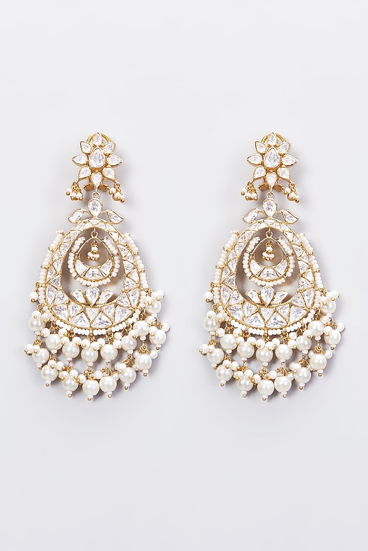 Gold Plated Moissanite Polki Chandbali Earrings In Sterling Silver by Kantika Jewellery