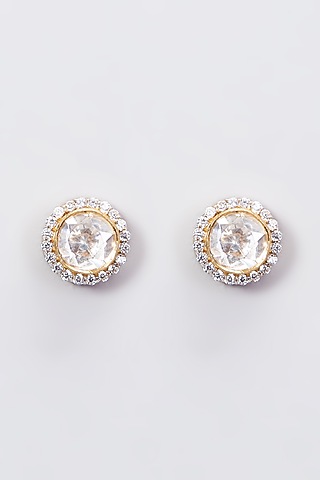 Gold Plated Moissanite Polki Stud Earrings In Sterling Silver by Kantika Jewellery