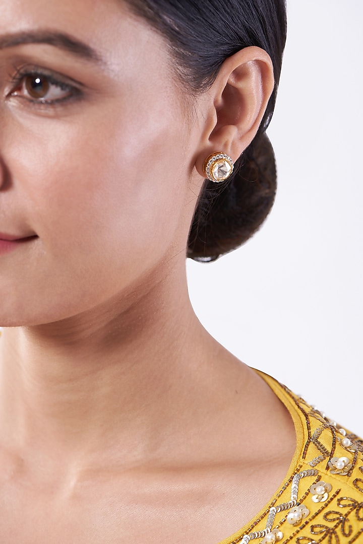 Gold Plated Moissanite Polki Stud Earrings In Sterling Silver by Kantika Jewellery at Pernia's Pop Up Shop
