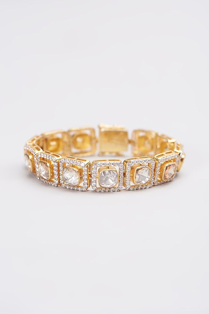 Gold Plated Moissanite Polki Bracelet In Sterling Silver by Kantika Jewellery at Pernia's Pop Up Shop