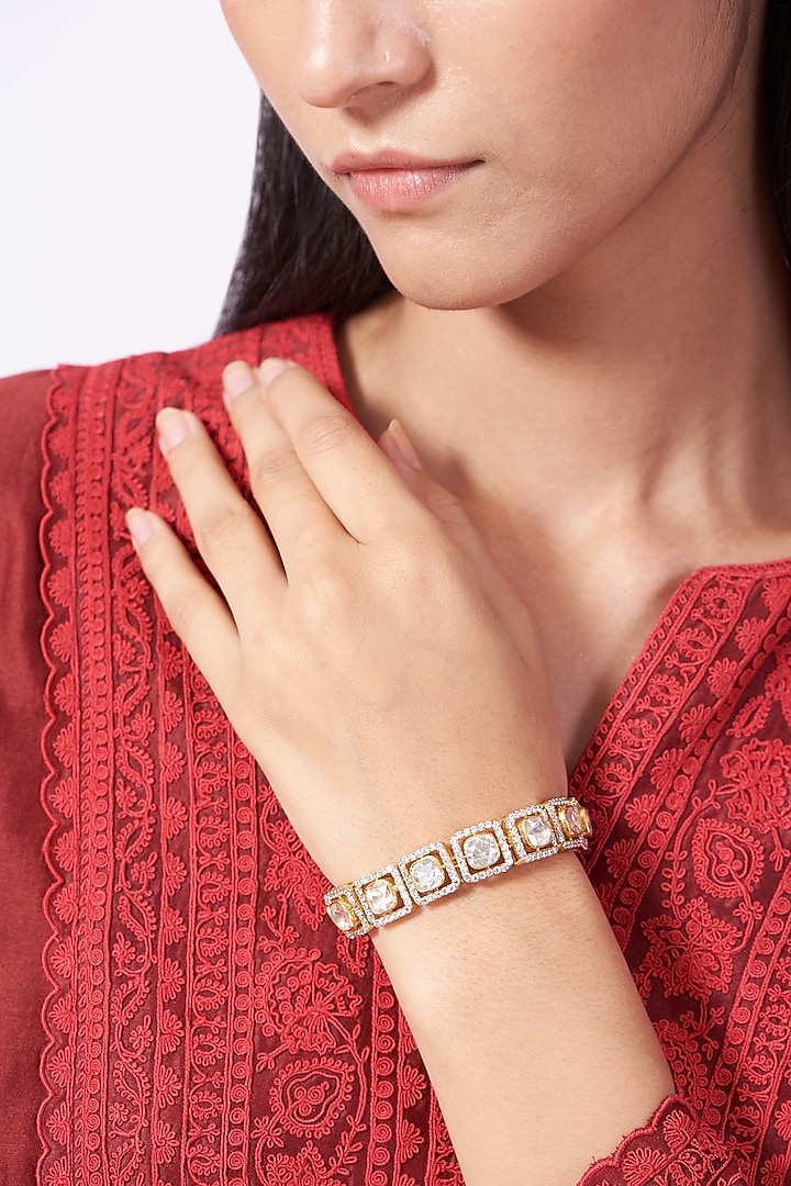 Gold Plated Moissanite Polki Bracelet In Sterling Silver by Kantika Jewellery at Pernia's Pop Up Shop