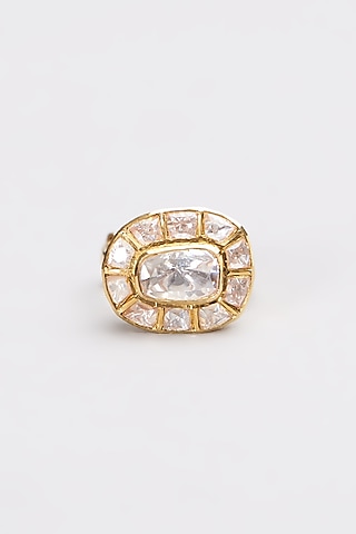 Gold Plated Moissanite Polki Ring In Sterling Silver by Kantika Jewellery