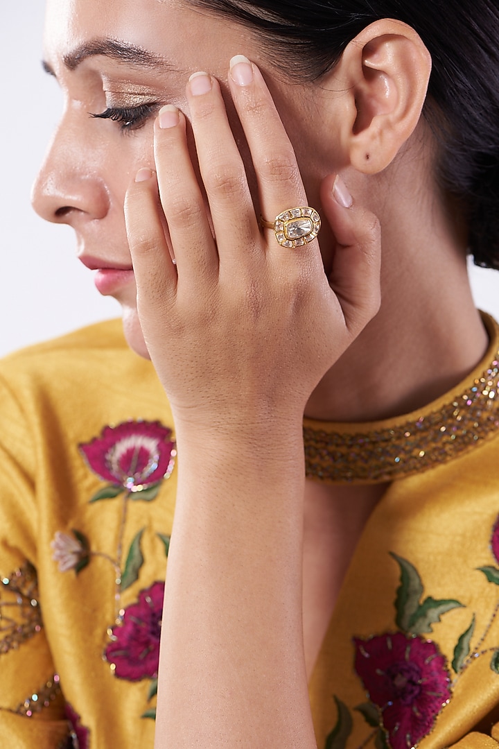 Gold Plated Moissanite Polki Ring In Sterling Silver by Kantika Jewellery at Pernia's Pop Up Shop