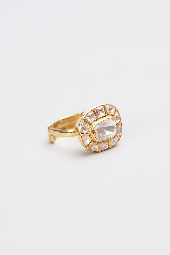 Gold Plated Moissanite Polki Ring In Sterling Silver by Kantika Jewellery at Pernia's Pop Up Shop