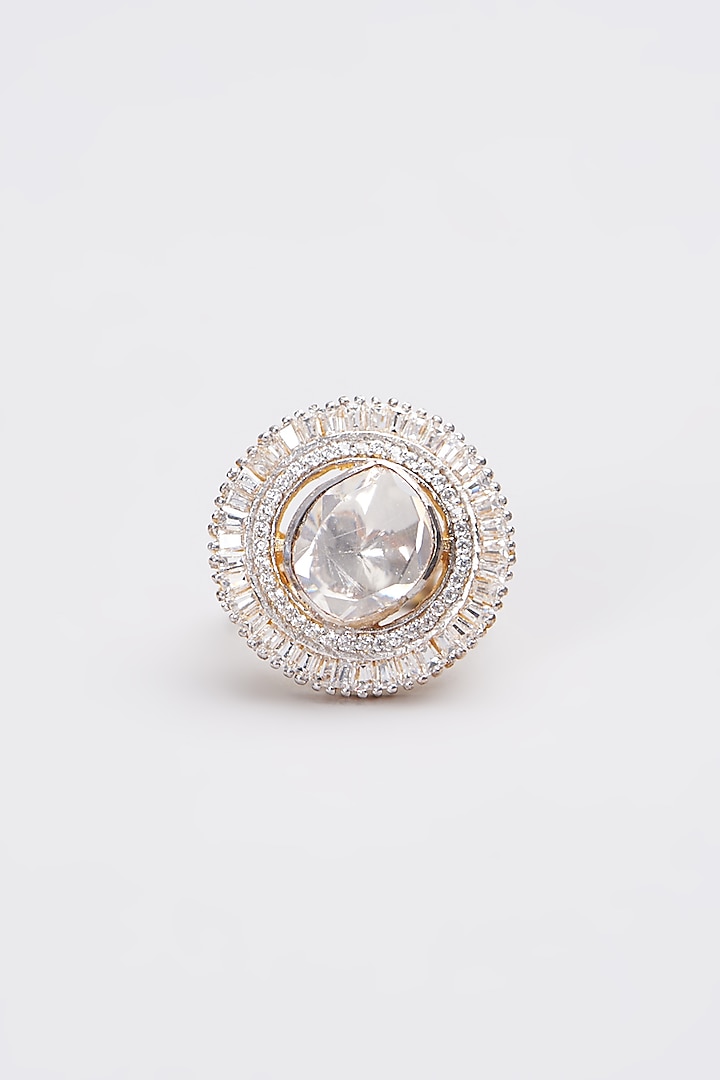Gold Plated Ring In Sterling Silver With Moissanite Polki by Kantika Jewellery