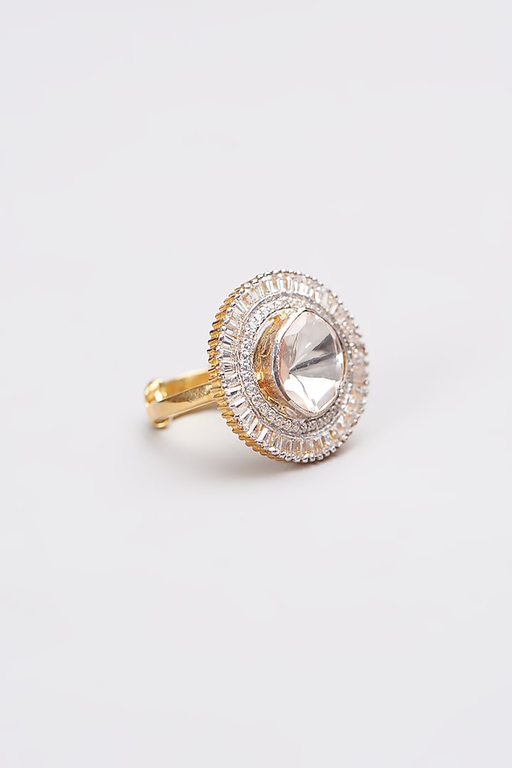 Gold Plated Ring In Sterling Silver With Moissanite Polki by Kantika Jewellery at Pernia's Pop Up Shop