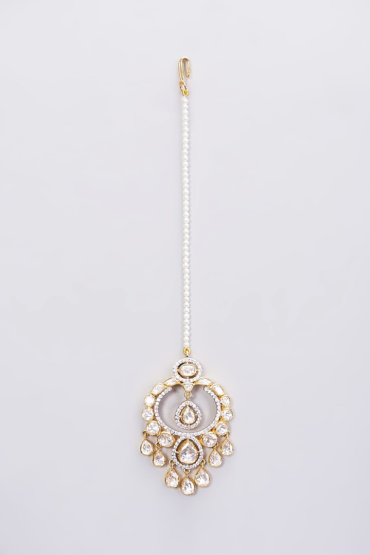 Gold Plated Moissanite Polki Maang Tikka In Sterling Silver by Kantika Jewellery
