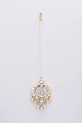 Gold Plated Moissanite Polki Maang Tikka In Sterling Silver by Kantika Jewellery