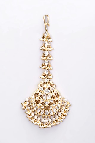 Gold Plated Pearl Maang Tikka In Sterling Silver by Kantika Jewellery