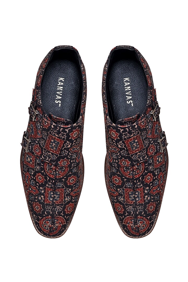 Black Printed Monk Shoes by KANVAS at Pernia's Pop Up Shop