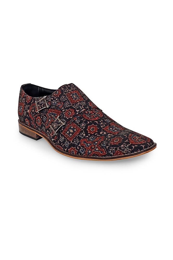 Black Printed Monk Shoes by KANVAS at Pernia's Pop Up Shop