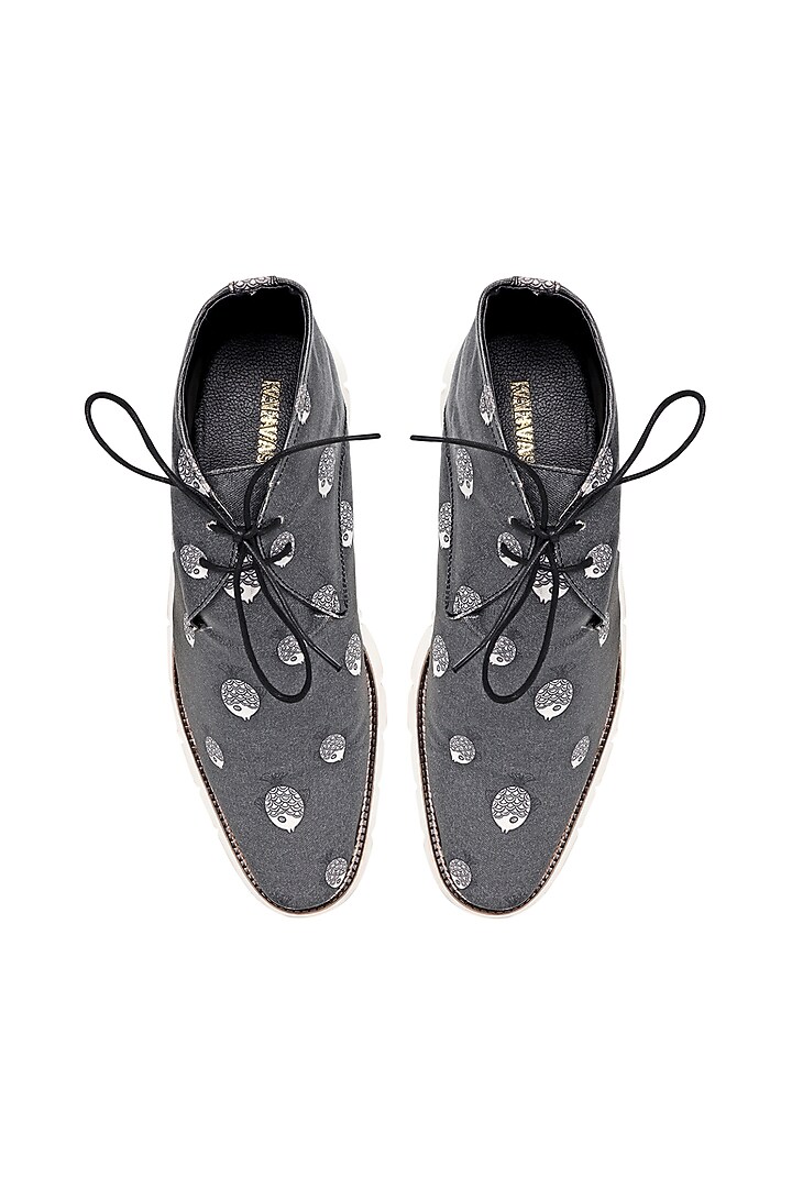 Dark Grey Printed Derby Boots by KANVAS at Pernia's Pop Up Shop