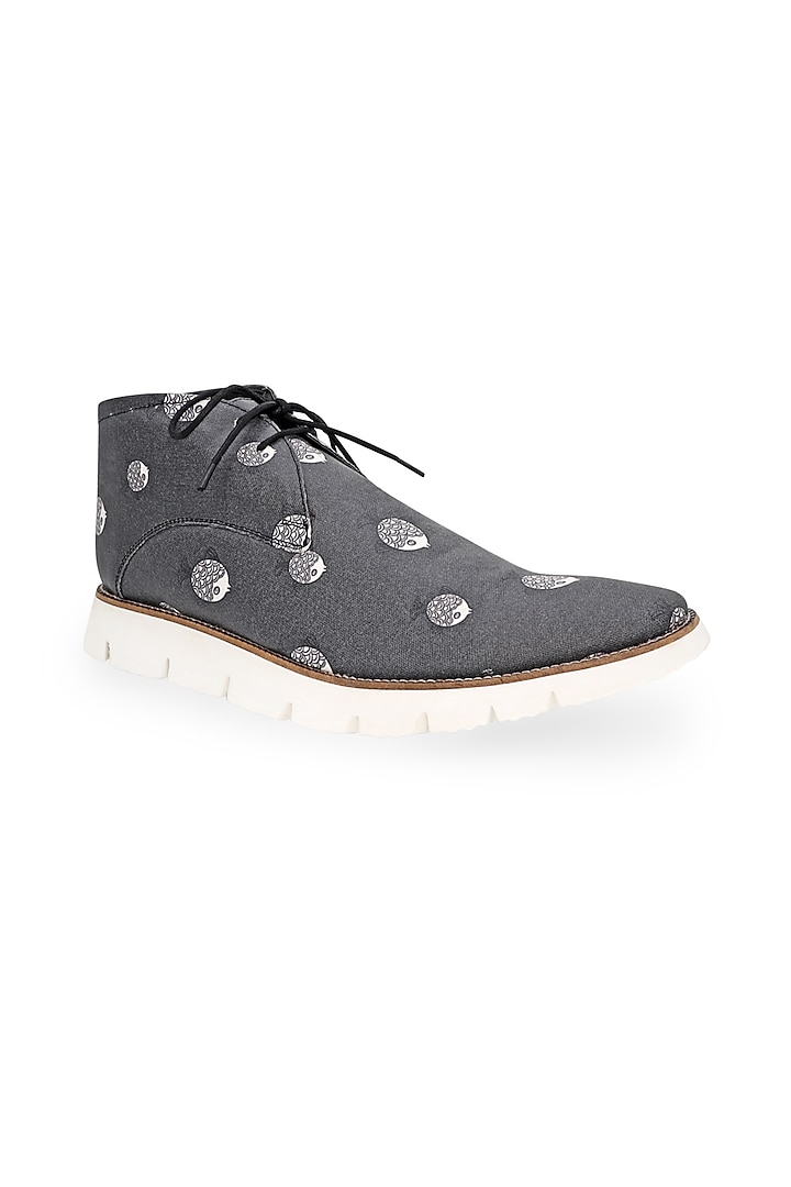 Dark Grey Printed Derby Boots by KANVAS at Pernia's Pop Up Shop