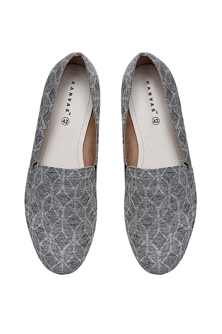 Grey Cotton Printed Moccasin Shoes by KANVAS at Pernia's Pop Up Shop