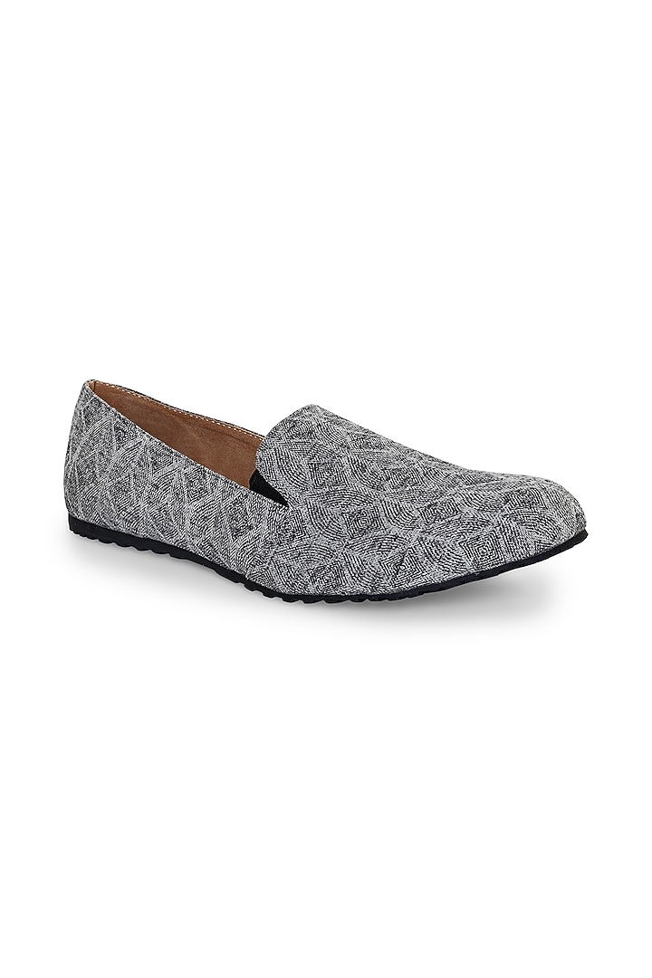Grey Cotton Printed Moccasin Shoes by KANVAS at Pernia's Pop Up Shop