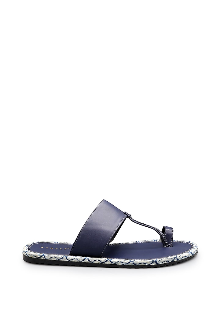 Blue PU Kolhapuri Sandals by KANVAS