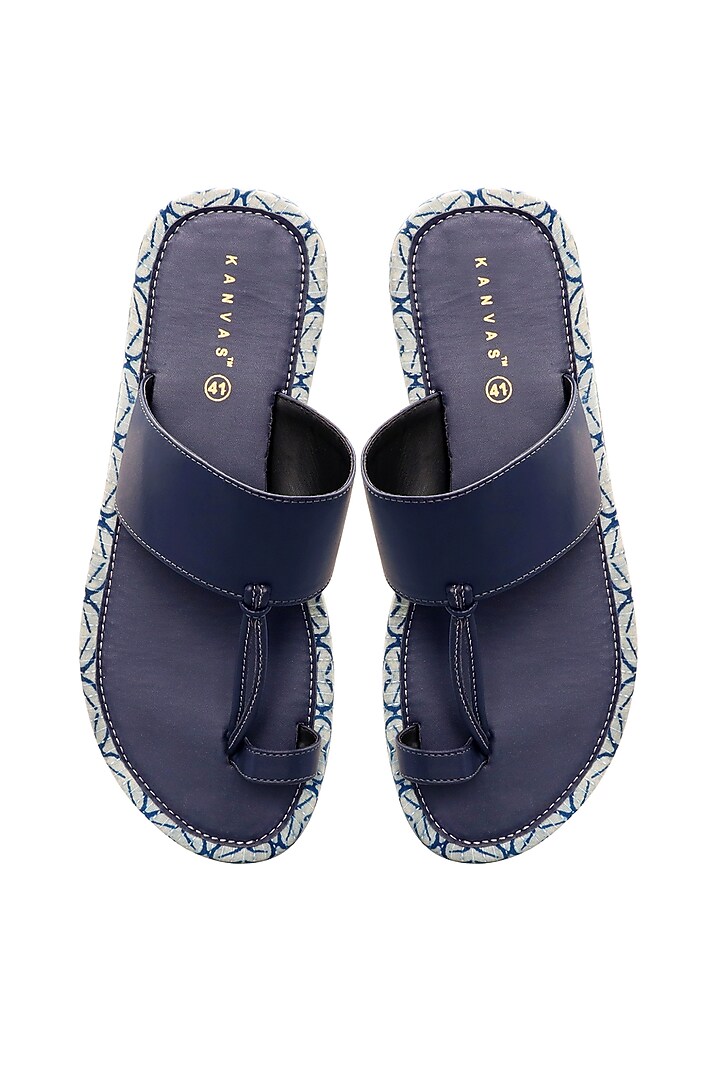 Blue PU Kolhapuri Sandals by KANVAS at Pernia's Pop Up Shop