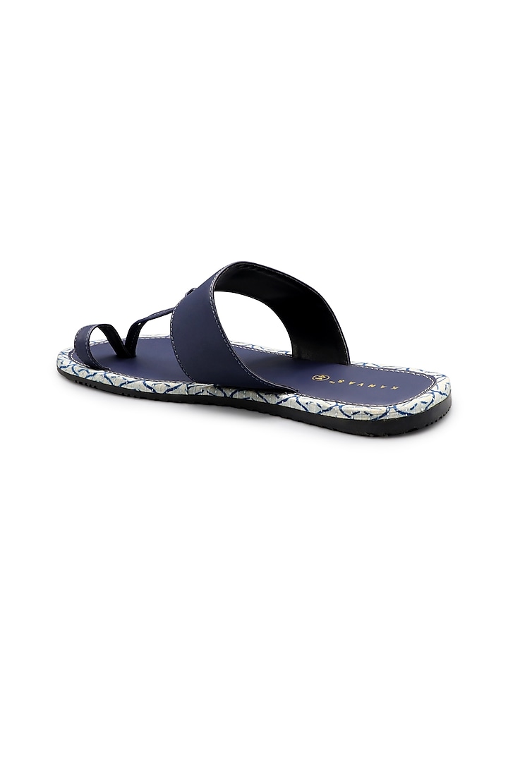 Blue PU Kolhapuri Sandals by KANVAS at Pernia's Pop Up Shop