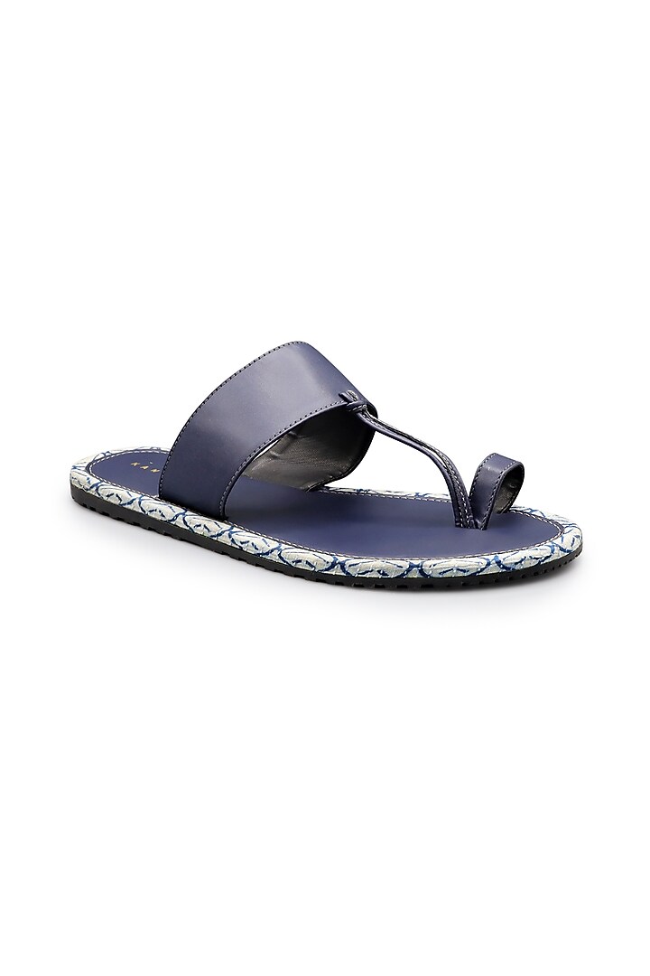 Blue PU Kolhapuri Sandals by KANVAS at Pernia's Pop Up Shop