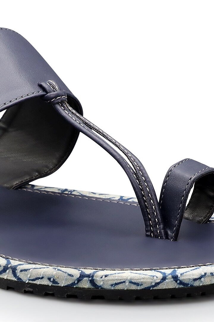 Blue PU Kolhapuri Sandals by KANVAS at Pernia's Pop Up Shop