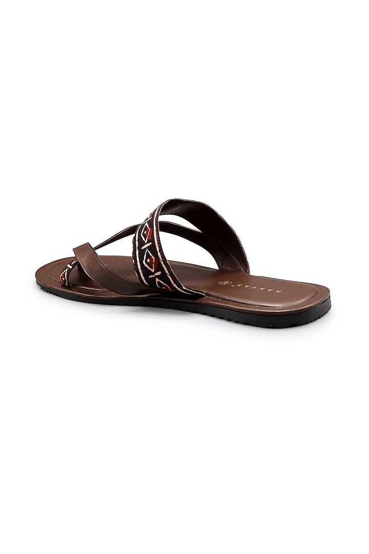Brown Block Printed Chappals by KANVAS at Pernia's Pop Up Shop