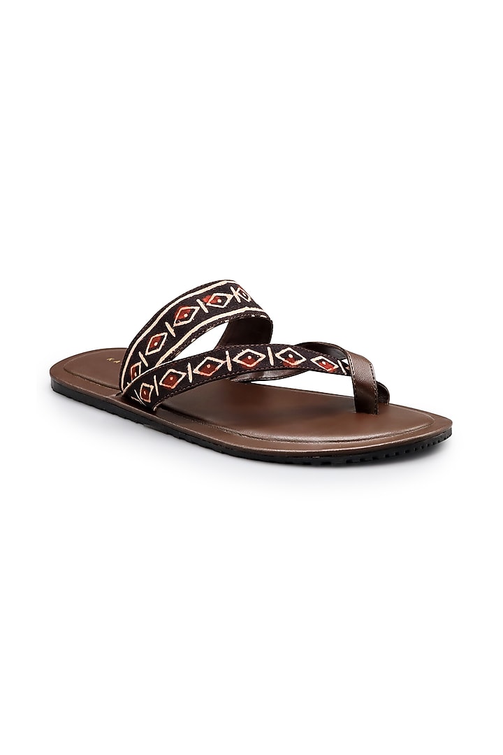 Brown Block Printed Chappals by KANVAS at Pernia's Pop Up Shop