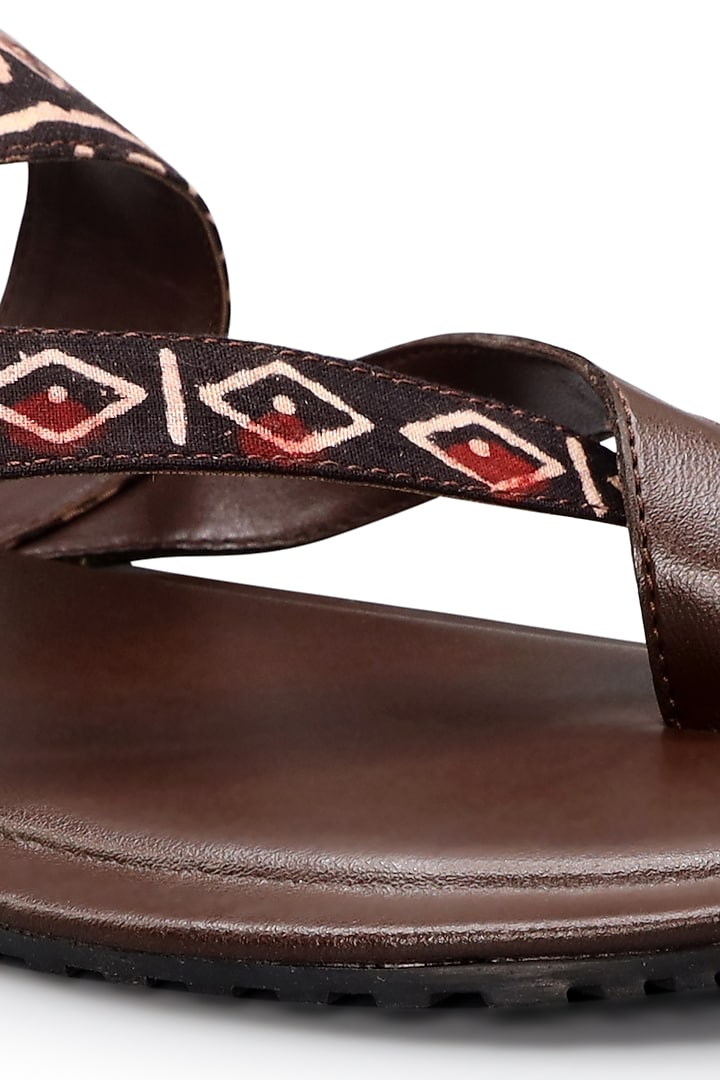 Brown Block Printed Chappals by KANVAS at Pernia's Pop Up Shop