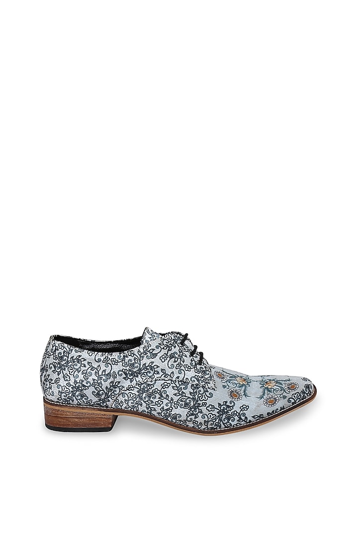 Blue Silk Whole Cut Shoes by KANVAS