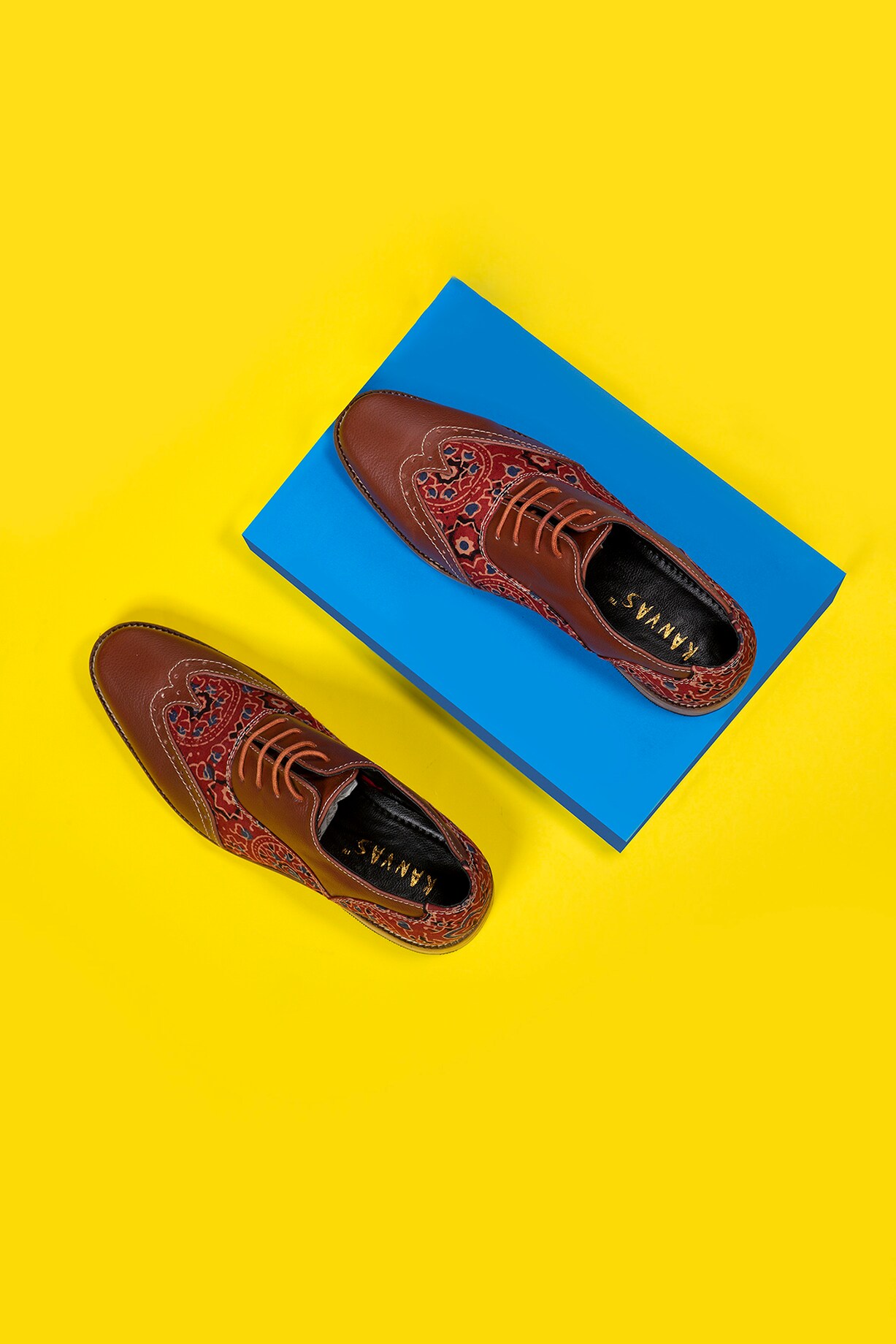 Brown Cotton Printed Brogues by KANVAS