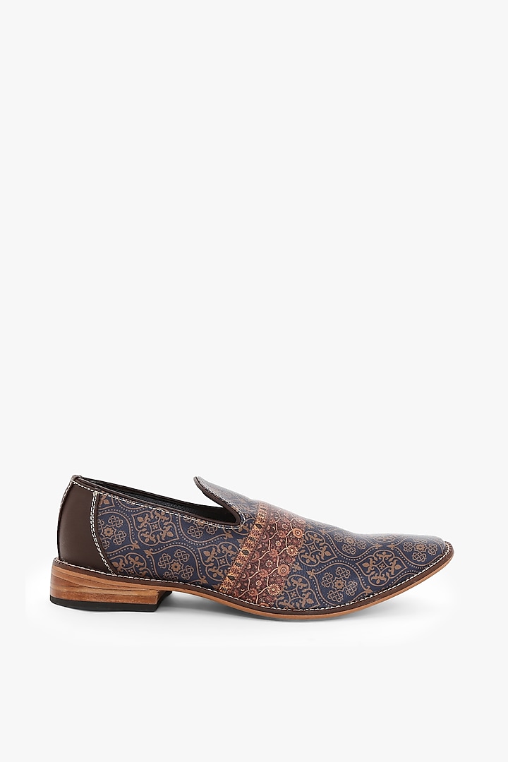 Blue Mughal Printed Loafers by KANVAS