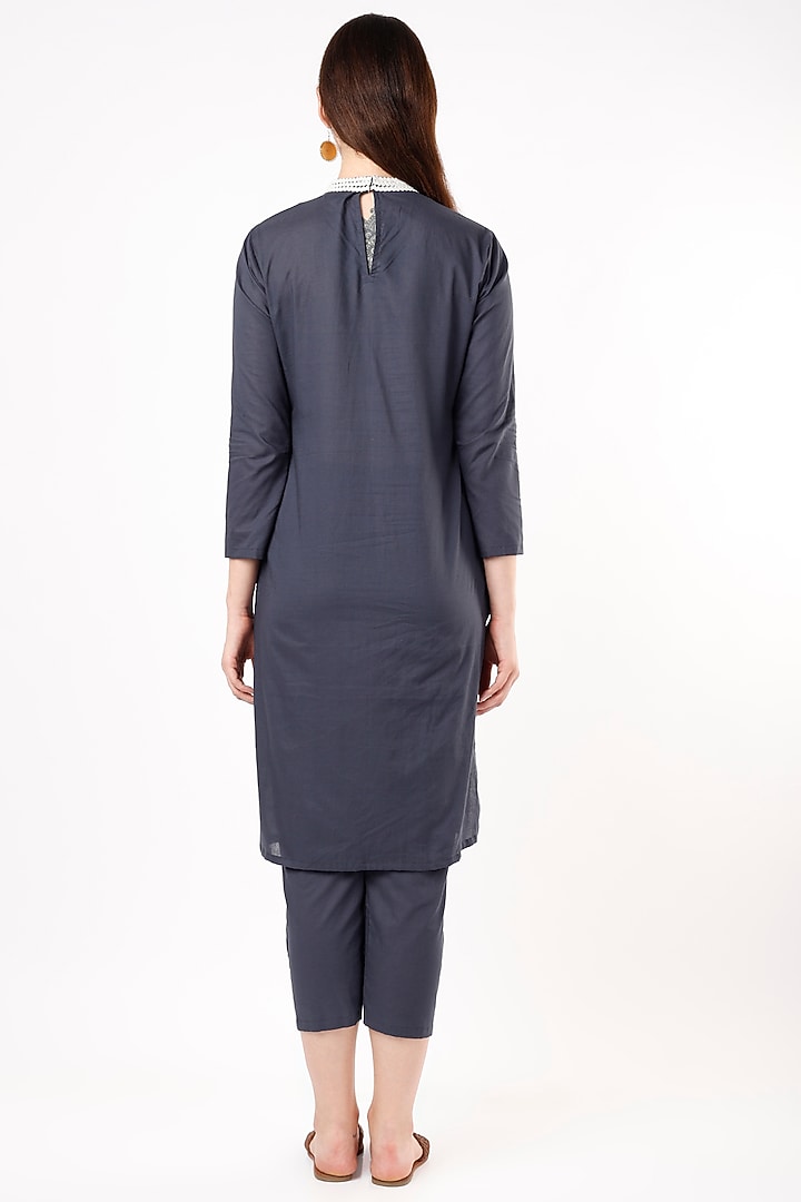 Dark Blue Cotton Kurta Set by Kaori By Shreya at Pernia's Pop Up Shop
