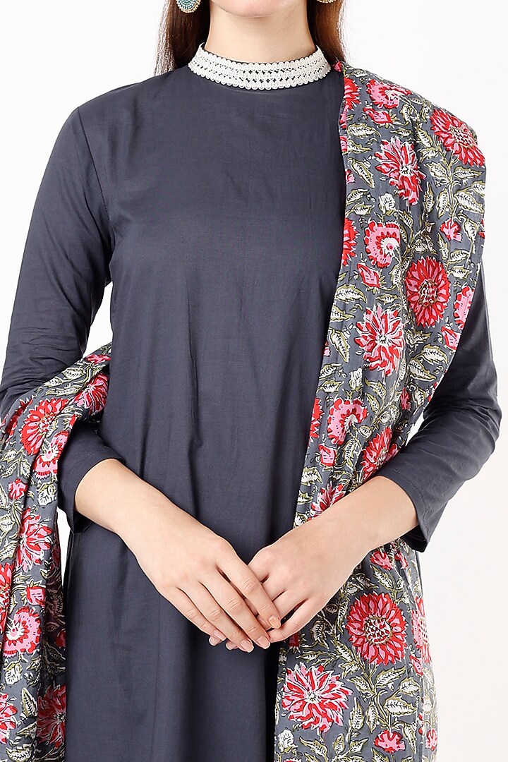 Dark Blue Cotton Kurta Set by Kaori By Shreya at Pernia's Pop Up Shop