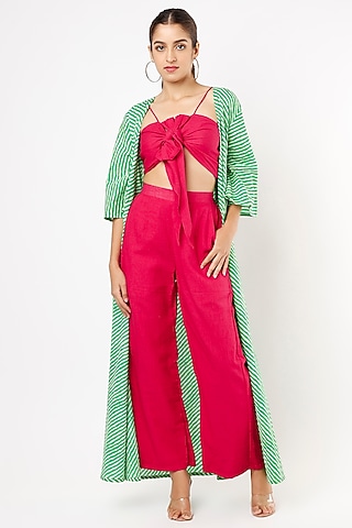 Leaf Green Leheriya Printed Jacket Set by Kaori By Shreya