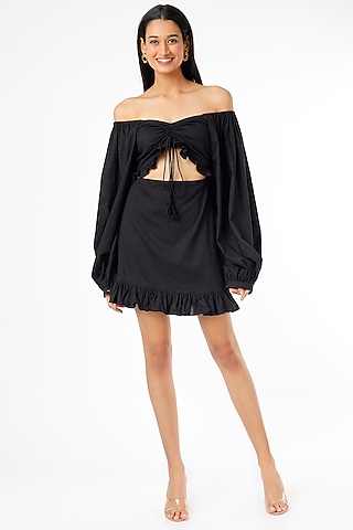 Black Ruffled Mini Dress by Kaori By Shreya