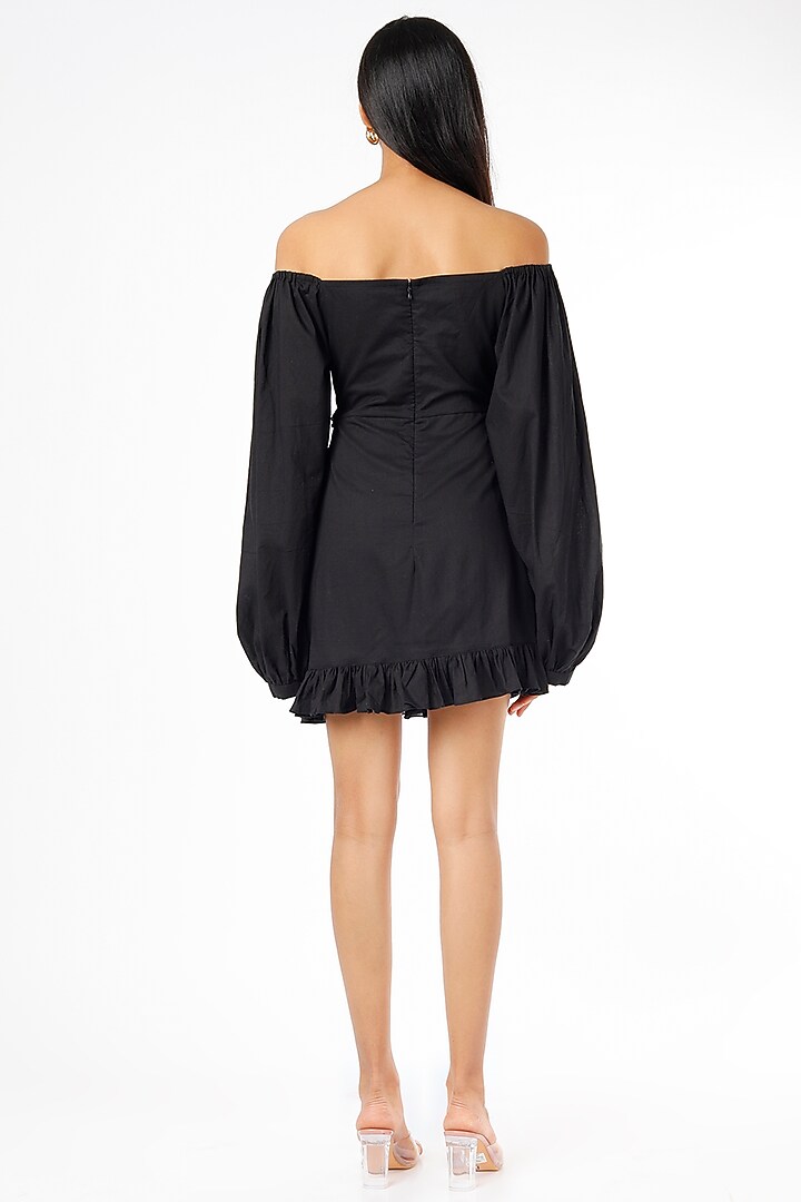 Black Ruffled Mini Summer Dress by Kaori By Shreya at Pernia's Pop Up Shop