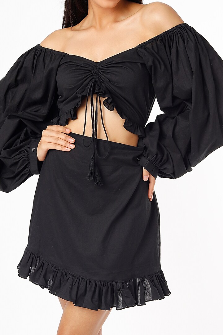 Black Ruffled Mini Summer Dress by Kaori By Shreya at Pernia's Pop Up Shop
