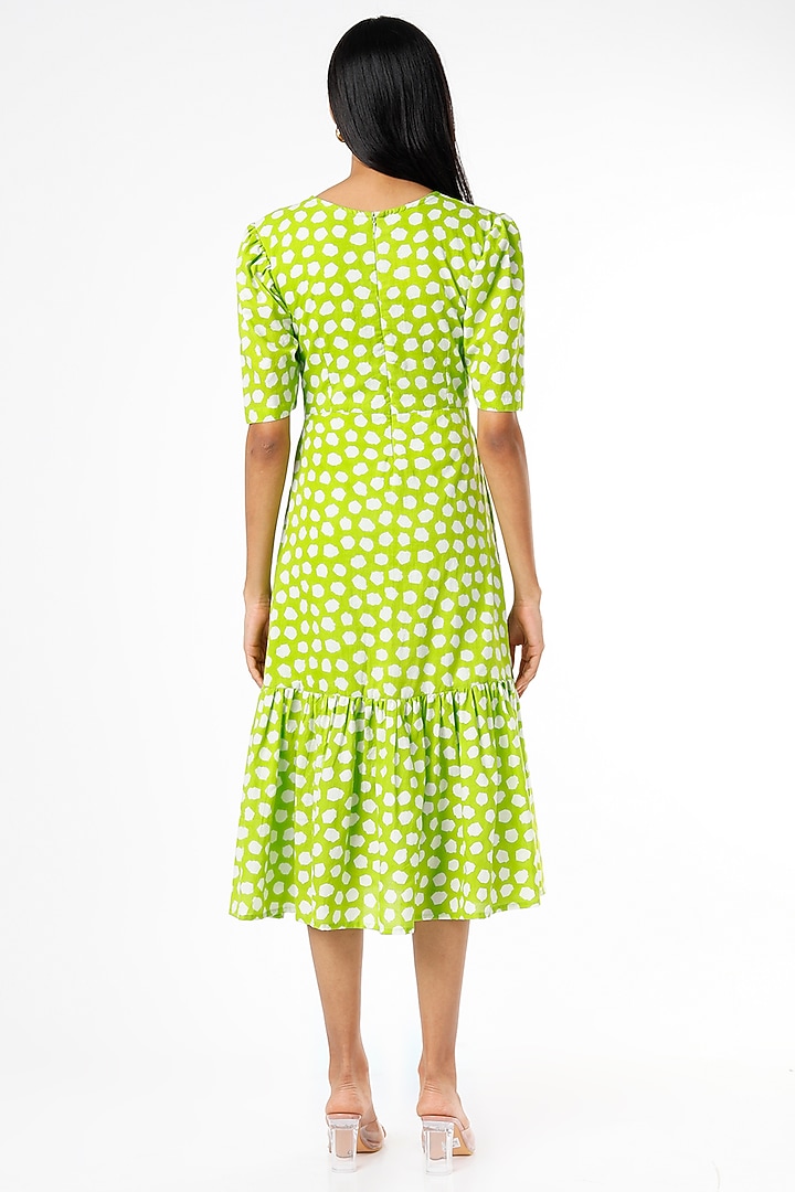 Lime Green Skater Midi Summer Dress by Kaori By Shreya at Pernia's Pop Up Shop
