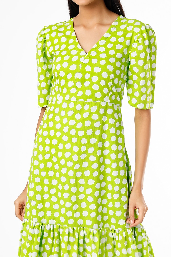Lime Green Skater Midi Dress by Kaori By Shreya at Pernia's Pop Up Shop 2026
